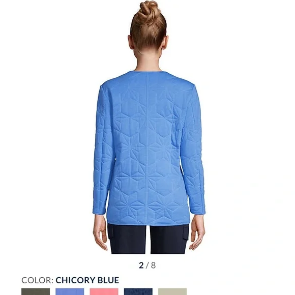 Lands’ End Bright Blue Quilted Insulated Jacket Snaps Barn Jacket - Picture 3 of 14